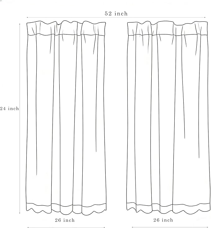 ALIGOGO Black Lace Curtains 24 inch Length Goth Kitchen Window Small Curtains for Door Window Decor Privacy Tier Curtain Rod Pocket Bathroom Laundry Room RV 2 Panels, 52 x 24 Inch