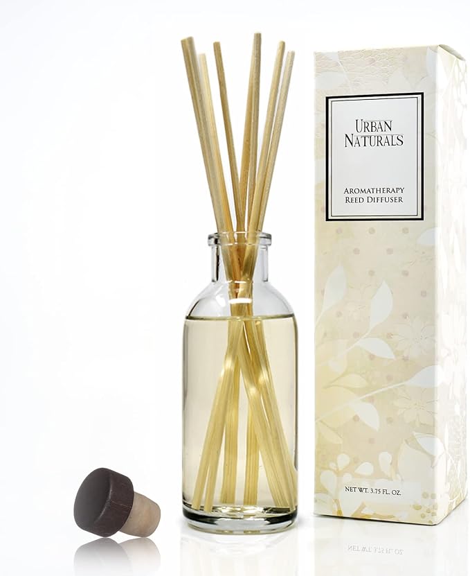 Urban Naturals Reed Diffuser Set, Gardenia Blossoms - Bathroom Shelf Décor | Jasmine, Ylang-Ylang Scent Notes for a Continuous Air Freshener Scent