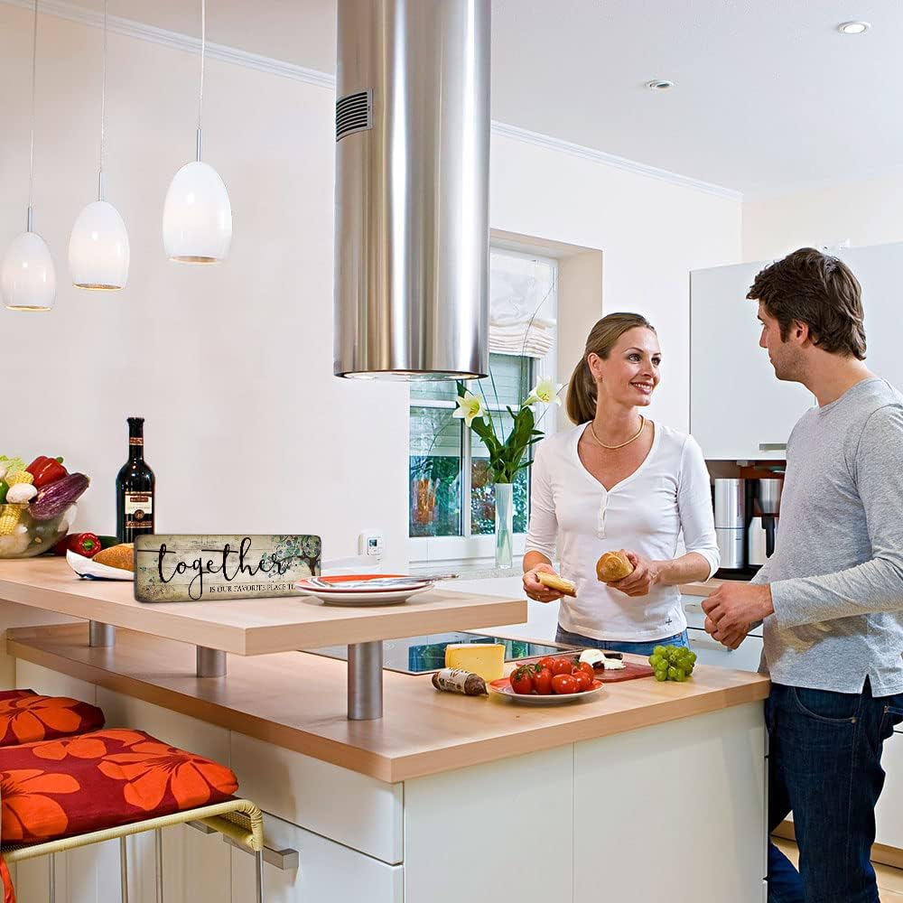 Family Art Decor Inspirational Quotes Wall Hanging Sign - Together is Our Favorite Place to Be - Motivational Home Art Decor Wood Plaque Sign 16"x5"