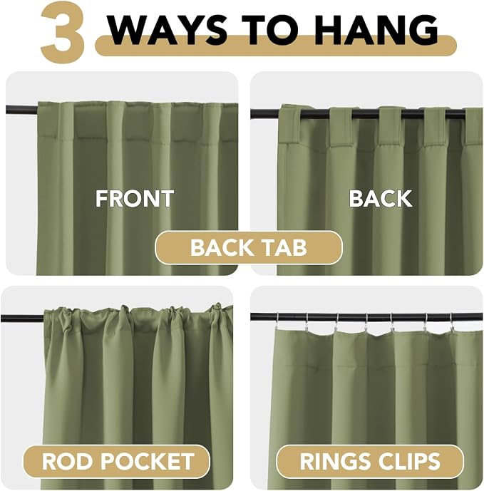 H.VERSAILTEX Blackout Curtains for Living Room Thermal Insulated Window Treatment Panels Room Darkening Blackout Drapes Back Tab/Rod Pocket Bedroom Draperies, 52 x 54 Inch, Sage, 2 Panels
