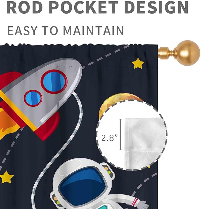 Kids Space Curtains for Boys Room, Cartoon Universe Galaxy Space Planet Astronaut Anime Boys Kids Girls Window Drapery Treatments for Bedroom Living Room Nursery 2 Panels, 84"x84" Inch