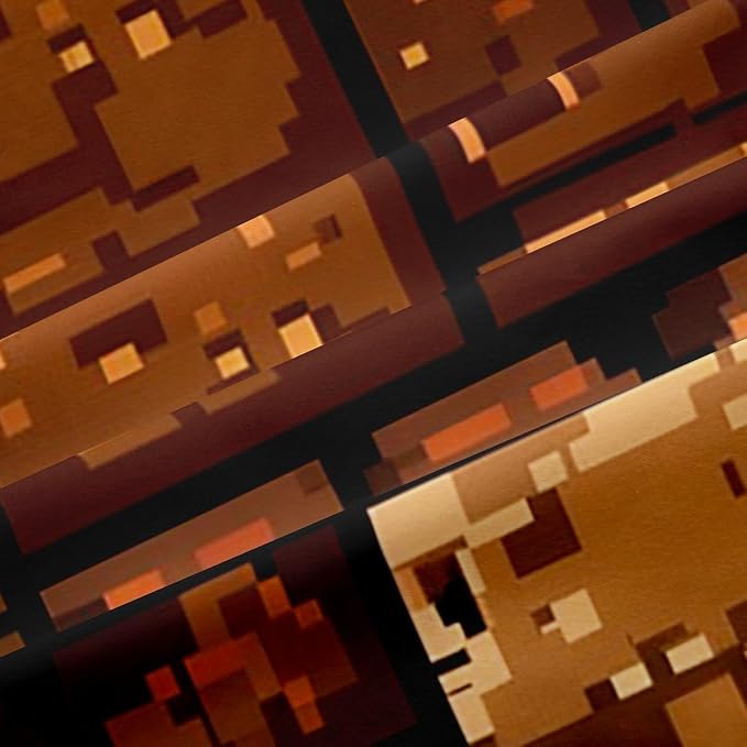 Castle Fairy Brown Stone Wall Window Curtain,Pixel Style Blackout Window Treatment,Kids Girls Men Splicing Grid Block Bedroom Curtains Video Games Living Room Decor Top 2 Panels,52Wx63L