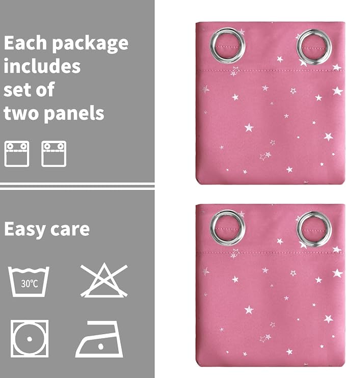 BGment Pink Star Room Darkening Curtains for Kid's Bedroom - Grommet Thermal Insulated Blackout Printed Curtains for Girl Room, Set of 2 Panels, 42 x 54 Inch