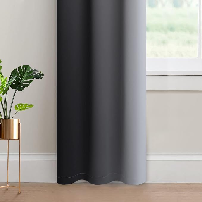 Yakamok Ombre Curtains Black and Greyish White for Living Room,42Wx84L | Room Darkening Curtains 84,Thermal Insulated Gradient Color Drape,Light Blocking Grommet Window Curtains for Bedroom,2 Panels