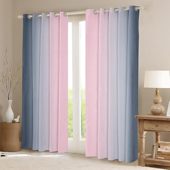jejeloiu Pink and Grey Curtains for Bedroom Living Room for Kids Ombre Blackout Curtains (2 Panels, 38 x 45 Inch) Gradient Style Darkening Drapes Decor Abstract Art Window Treatments