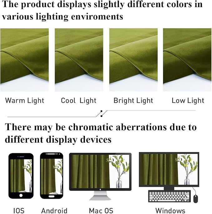 StangH Olive Green Velvet Curtains for Living Room Elegant Thermal Insulated Drapes for Home & Office, Heavy Soft Curtains with Noise Reduction, W52 x L105, 2 Panels