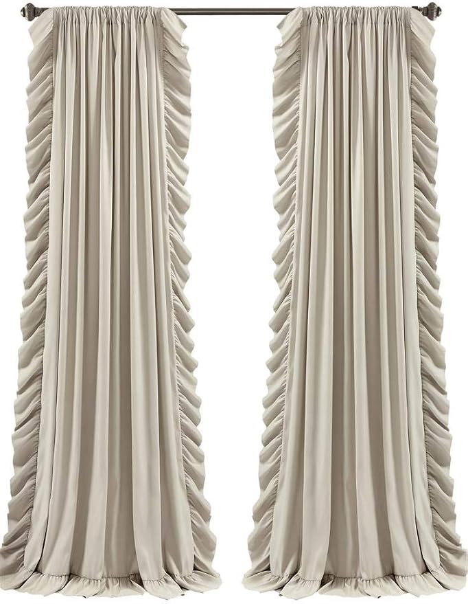Lush Decor Reyna Ruffle Window Curtain Panel Set, Pair, 54" W x 84" L, Wheat - Flowy Curtain Set - Romantic Ruffle Curtains for Bedroom, Living room, or Dining Room - Farmhouse & Cottage Home Decor