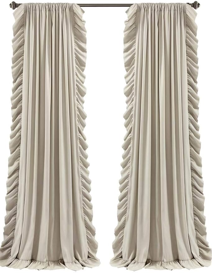 Lush Decor Reyna Ruffle Window Curtain Panel Set, Pair, 54" W x 95" L, Wheat - Flowy Curtain Set - Romantic Ruffle Curtains for Bedroom, Living room, or Dining Room - Farmhouse & Cottage Home Decor
