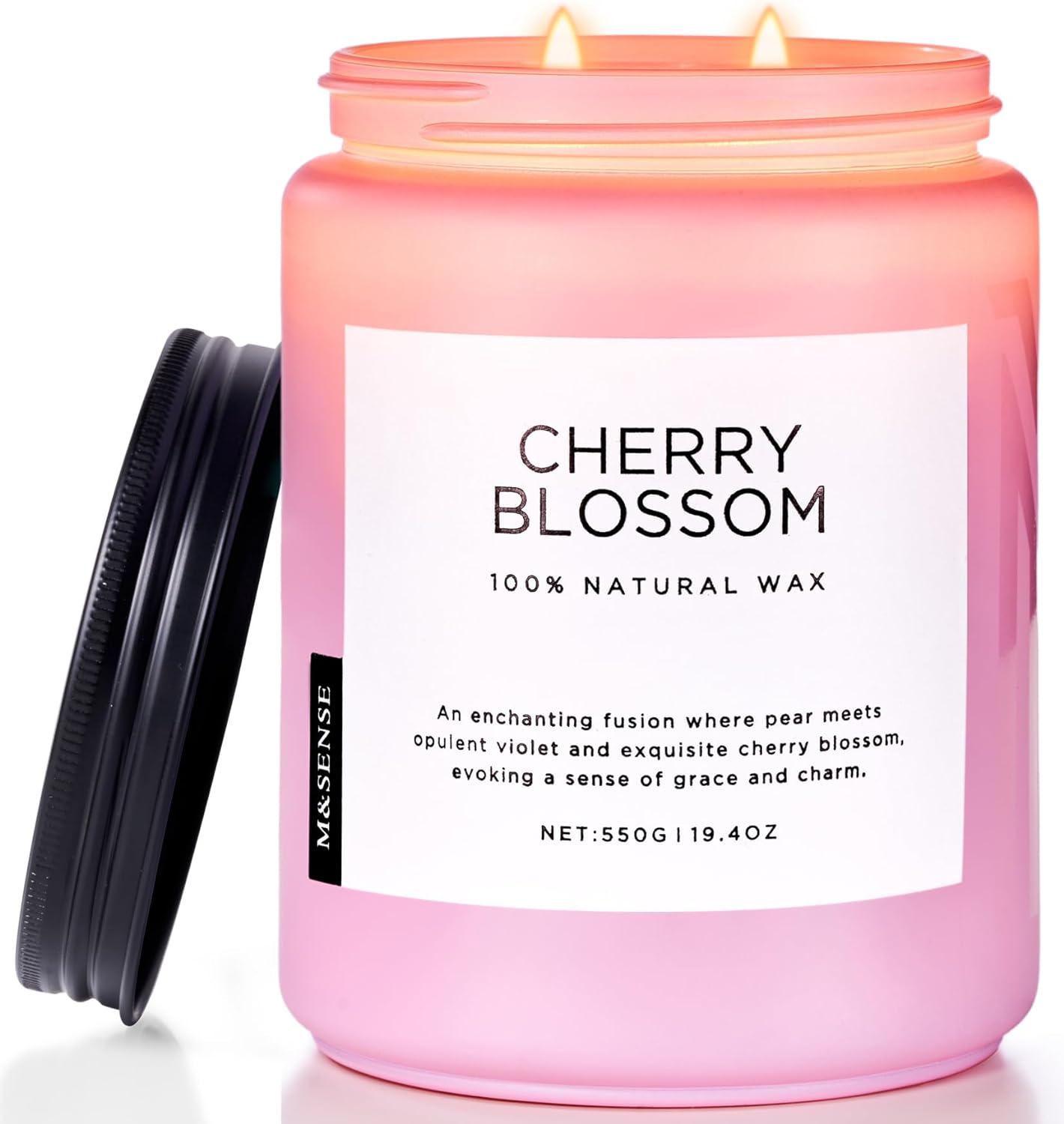 M&SENSE Cherry Blossom Scented Spring Candle, 19.4oz 110 Hours Long Lasting Natural Soy Wax Stress Relief Aromatherapy Romantic Candle for Women & Bedroom Decor