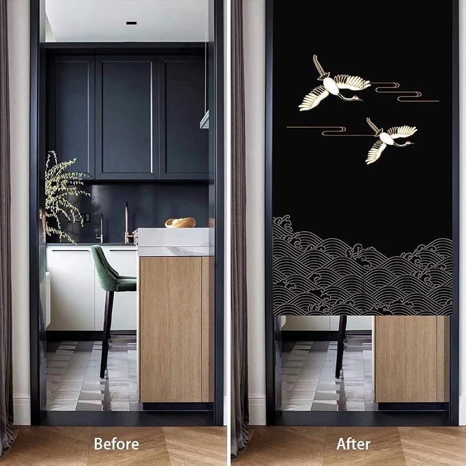 Ofat Home Japanese Doorway Curtain Noren Dark Blue Traditional Painting Tapestry Red Crowned Crane Noren Curtain Door Curtain for Kitchen Bistro Partition Shading Home Decoration 33.5X 59 in