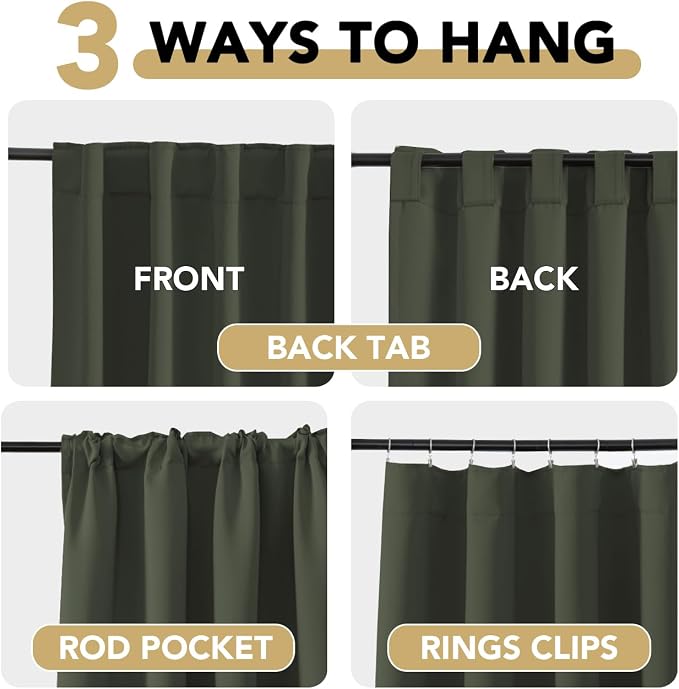 H.VERSAILTEX Blackout Curtains Thermal Insulated Window Treatment Panels Room Darkening Blackout Drapes for Living Room Back Tab/Rod Pocket Bedroom Draperies (2 Panels, Olive, 42 x 84 Inch)