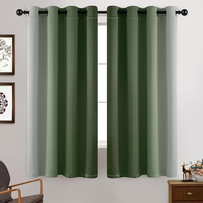 Yakamok Ombre Curtains Sage Green and Greyish White for Living Room,52Wx63L | Room Darkening Curtains 63,Thermal Insulated Gradient Color Drape,Light Blocking Grommet Window Curtains for Bedroom,2 Panels