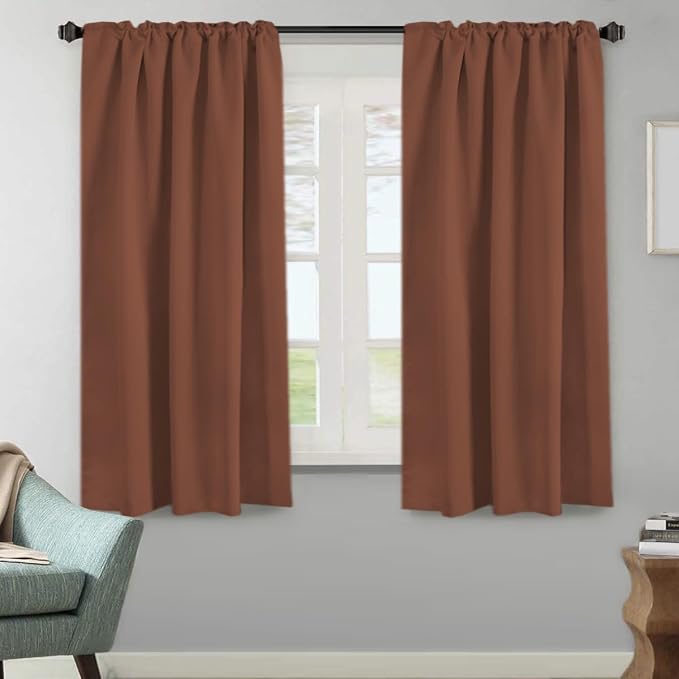 H.VERSAILTEX Blackout Curtains Thermal Insulated Window Treatment Panels Room Darkening Curtains for Bedroom Back Tab/Rod Pocket Small Window Curtains (2 Panels, Washed Spice, 52 x 63 Inch)