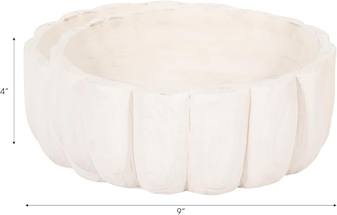 Decorative Wood Scalloped Bowl for Coffee Table Decor - Centerpiece Table Decorations for Home, Kitchen, Living Room, and Dining Room - Functional Bowl for Accessories, Candy, and Key - 4", White