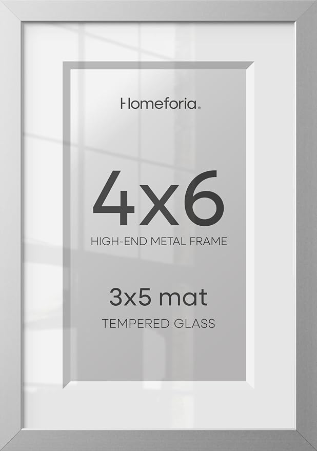 Homeforia 4x6 Picture Frame Silver, High End Metal 4 x 6 Silver Frames with Mat 3 x 5 Print, 4by6 Desk Frame Matted to 3x5 inch Photo, 4 by 6 Wall or Tabletop Frame, Tempered Glass, Wall Kit, Set of 3