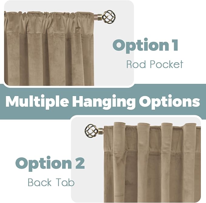 BGment Taupe Velvet Blackout Curtains 90 Inches Long - Super Soft Thick Thermal Insulated Room Darkening Curtains with Back Tab and Rod Pocket for Bedroom/Living Room, Set of 2 Panels, 52 x 90 Inch