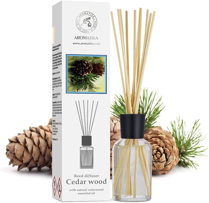 Cedarwood Reed Diffuser 3.4 Fl Oz - Scented Reed Diffuser Gift Set - Best for Aromatherapy - Home - Room Air Fresheners - Cedarwood Essential Oil - by Aromatika (Pack of 2)