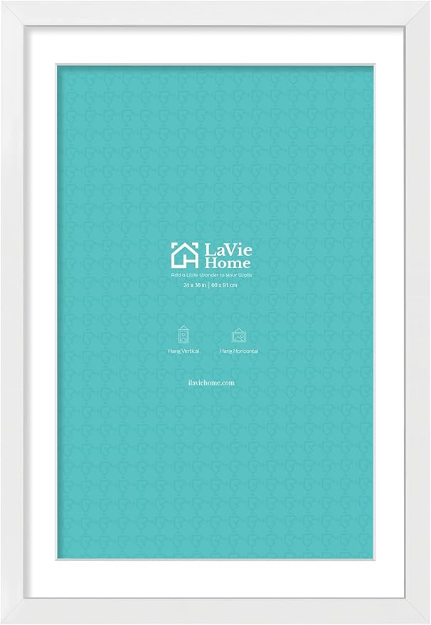 LaVie Home 24 x 36 Poster Frame White, Display Pictures 20x30 with Mat or 24x36 Without Mat, Stable and Sturdy Picture Frame and Polished Plexiglass, Horizontal and Vertical Format of The Wall（1 Pack）