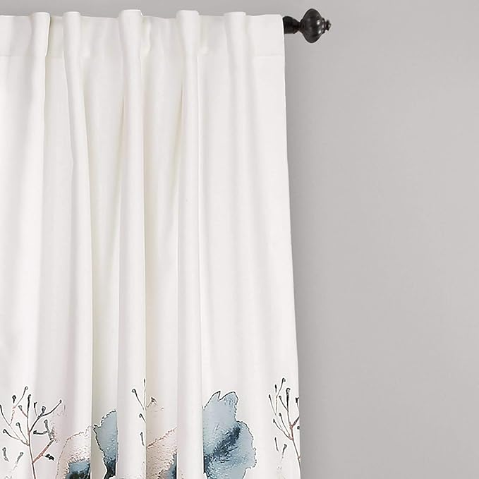 Lush DÉCOR Zuri Flora Curtains Light Filtering Window Panel Set for Living, Dining, Bedroom (Pair), 84 x 52 in, Blue and Coral, 2 Count