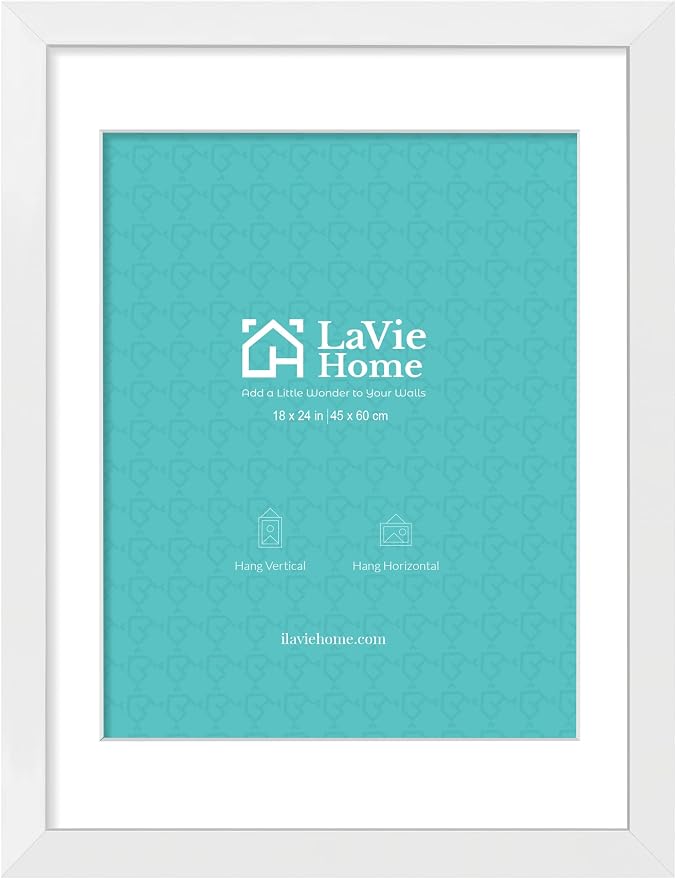 LaVie Home 18 x 24 Poster Frame White, Display Pictures 16x20 with Mat or 18x24 Without Mat, Stable and Sturdy Picture Frame and Polished Plexiglass, Horizontal and Vertical Format of The Wall（1 Pack）