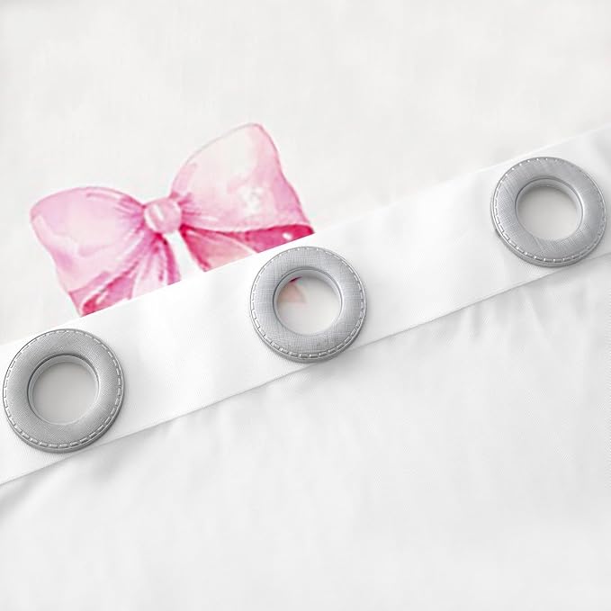 Feelyou Pink Girls Bow Room Darkening Blackout Curtain Boys Girls (2 Panels, 52 x 90 Inch) Bow Curtains for Bedroom Living Room Cute Bowknot Blackout Curtains Kawaii Window Treatments