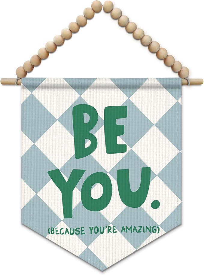 SJDFCSA Inspirational Boys Room Wall Art Decor, Kids Room Decor, Positive Affirmations Be You Because You Are Amazing Boho Checkered Wall Hanging Display Pennant Flag for Boy Nursery Bedroom Playroom