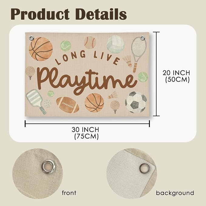 Playroom Wall Decor, Kids Toddler Boy Playroom Bedroom Sport Decor Hanging Linen Banner,Play Room Wall Decor for Kids Boys Nursery, 20x30 Inch