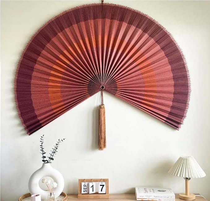 ChumDecor Fan Wall Decor,Japanese Chinese Wall Fans Decor, Boho Hanging Headboard,Decorative Folding Fan for Over Bed Decorations (Terracotta, 48inch)