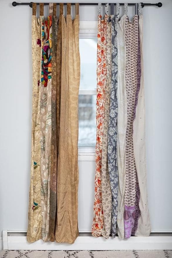 Rajbhoomi Assorted Sari Colorful Curtains Light-Filtering – Boho Curtains, Bed Canopy Panel, Tapestry or Window Treatment White Color (84 X 43 Inches)
