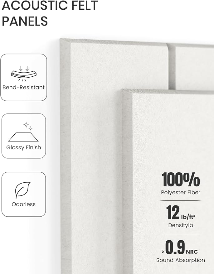 Fluxynara Felt Bulletin Board Tiles Large 48" x 36" Cork Board Alternative-12 Pack with 64 Adhesive Tabs, Thick Slat Wall Panels for Office Decor, Push Pin Board Wall Organizer Alternative-Milky White