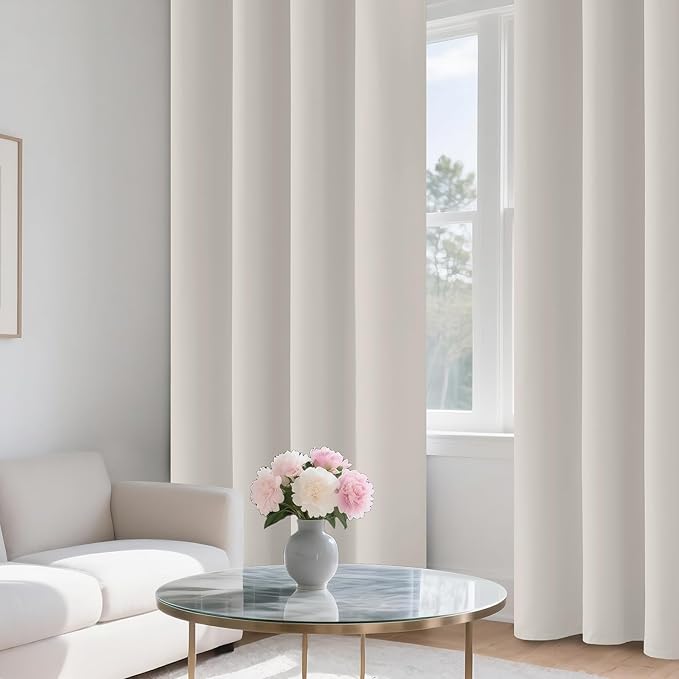 COSVIYA 100% Cream Blackout Curtains for Bedroom Living Room 54 Inches Length 2 Panels Set, Full Light Blocking Thermal Insulated Grommet Nursery Window Treatment Drapes with Black Liner,W52 x L54