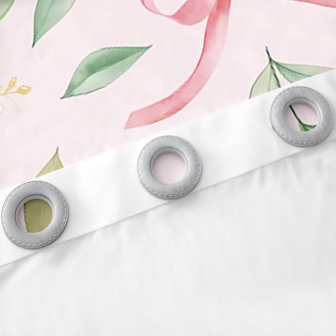 Feelyou Bow Room Darkening Blackout Curtain (2 Panels, 38 x 45 Inch) Pink Girls Bow Curtains for Bedroom Living Room Cute Bowknot Blackout Curtains Floral Flower Window Treatments Kawaii