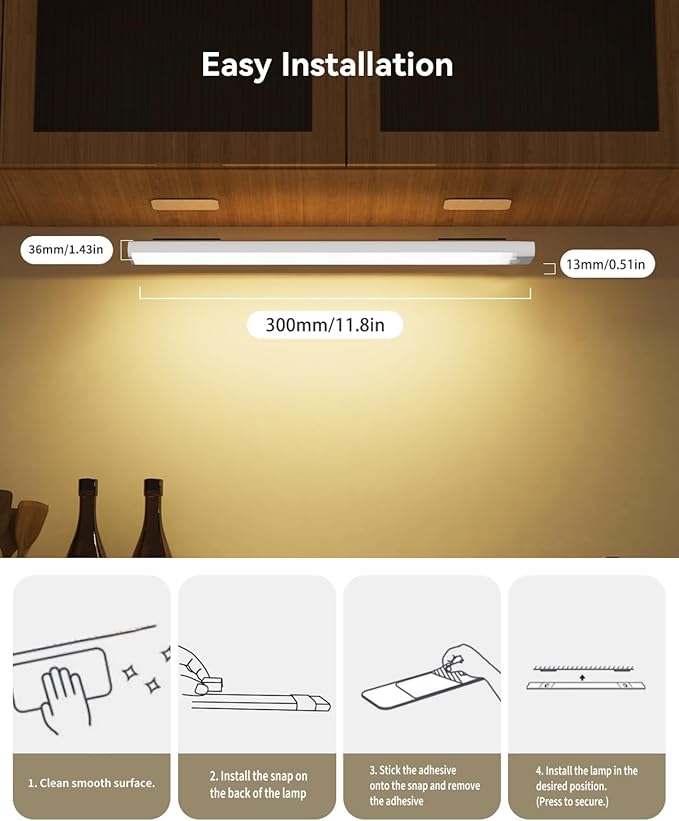 12 Inches Under Cabinet Lighting 12 Packs with 2 Charging Stations, Rechargeable Motion Sensor Light Indoor, 3 Color Temps, Dimmable Closet Light Stick on, Under Counter Lights for Kitchen