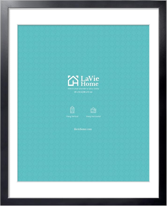 LaVie Home 26 x 32 Poster Frame Black, Display Pictures 22x28 with Mat or 26x32 Without Mat, Stable and Sturdy Picture Frame and Polished Plexiglass, Horizontal and Vertical Format of The Wall（1 Pack）
