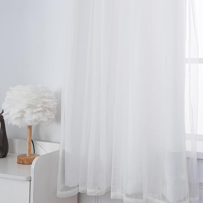 INLINAS Greyish White Blackout Curtains with Sheer Overlay - Grommet Top Thermal and Noise Reduction Panels for Bedroom and Living Room Light Blocking and Energy Saving, 52 x 84 Inches, Set of 2