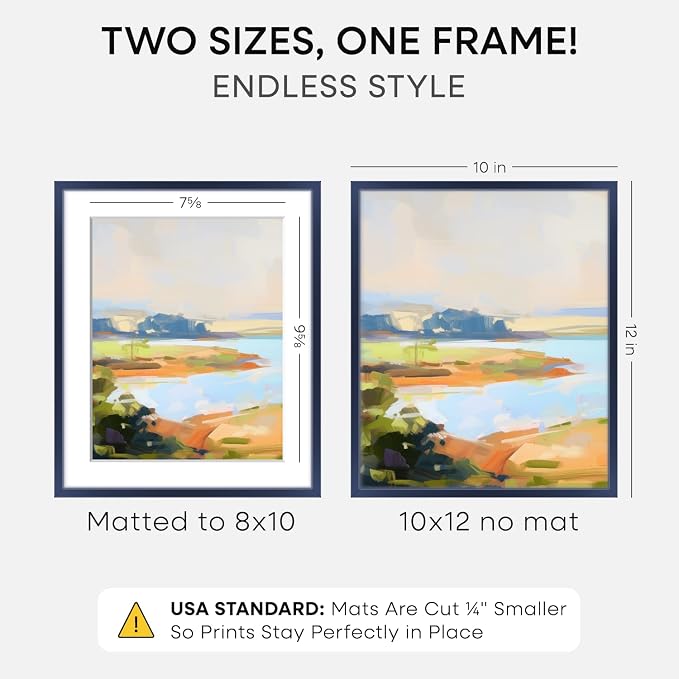 Homeforia 10x12 Picture Frame Navy Blue, High End Metal 10x12 Wall Hanging Frame with Mat 8x10, 10 x 12 Poster Frame Matted to 8 x 10 inch Photo, 10by12 Thin Frames, Tempered Glass, Wall Kit, Set of 1
