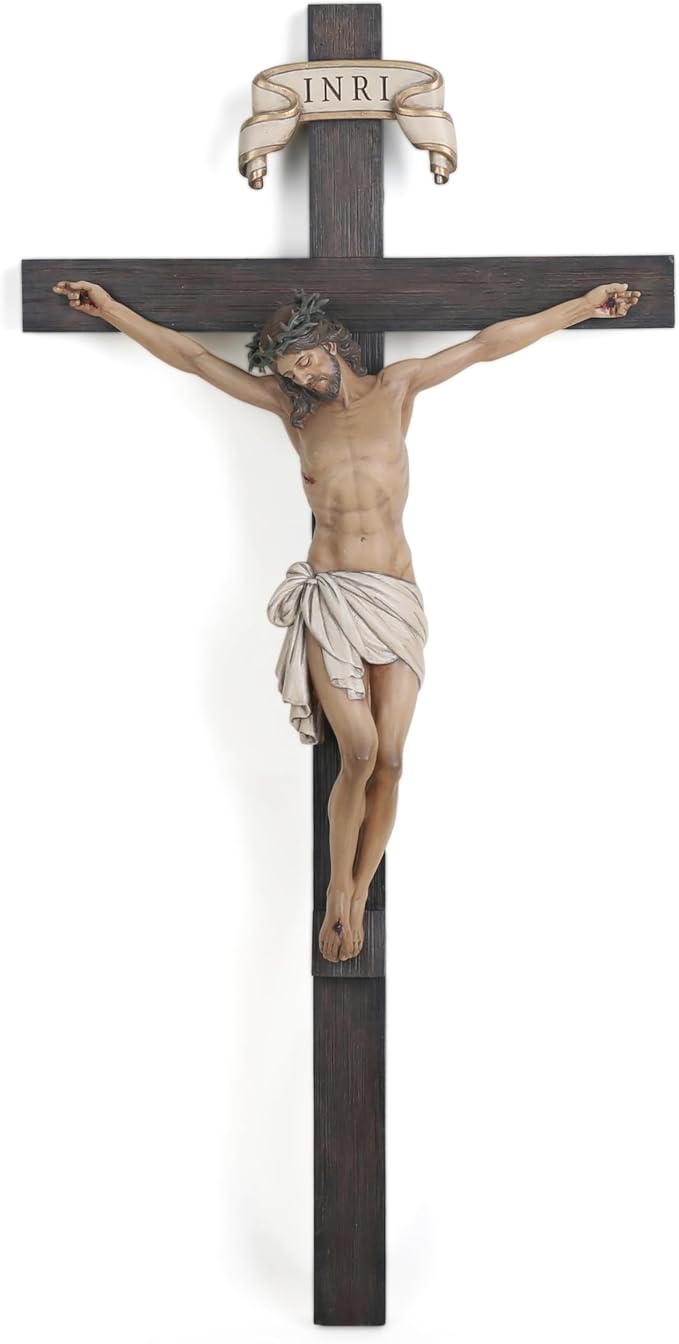 BC Catholic Crucifix Wall Cross 24" H Religious Cross for Wall | Jesus Christ Catholic Home Decor, Religious Gifts, Collectable Statue Renaissance Sculpture handmade By Buildclassic