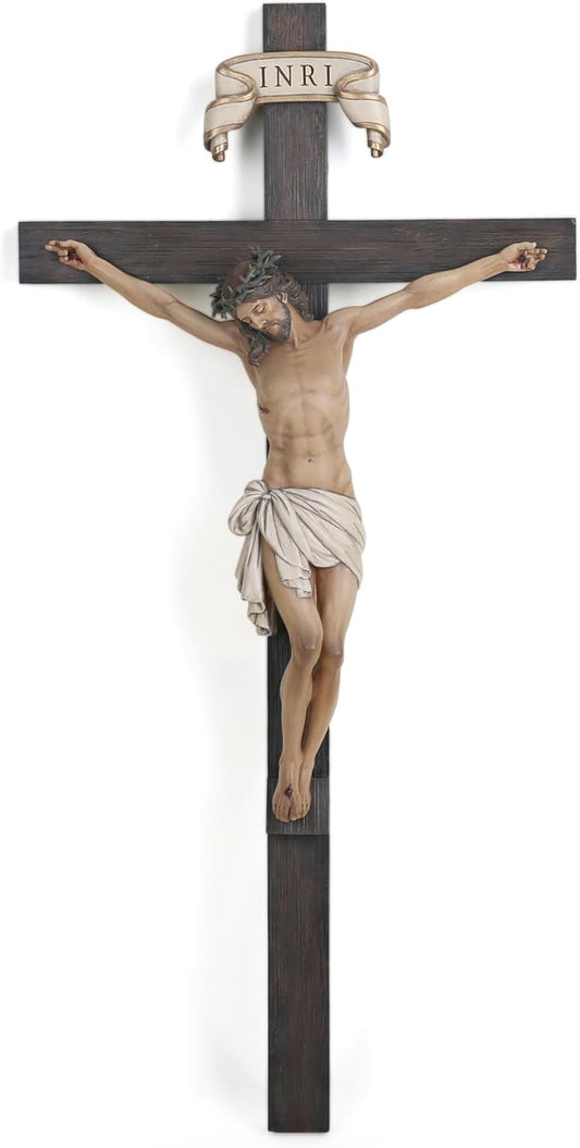BC Catholic Crucifix Wall Cross 24" H Religious Cross for Wall | Jesus Christ Catholic Home Decor, Religious Gifts, Collectable Statue Renaissance Sculpture handmade By Buildclassic