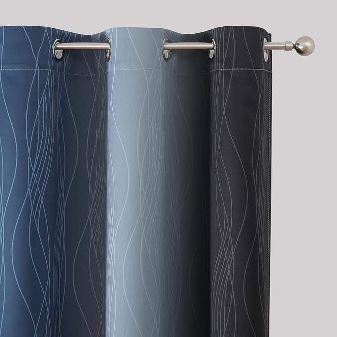 Estelar Textiler Black and Navy Blue Ombre Blackout Curtains 45 Inches Long, Full Room Darkening Gradient Drapes for Bedroom, Thermal Insulated Grommet Short Curtains for Bathroom, 42Wx45L, 2 Panels