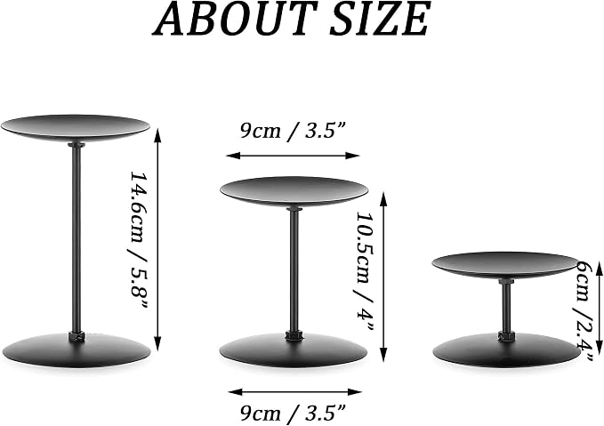 Pillar Candle Holders Candle Plates - Set of 6 Candelabra Candle Stand Iron Plate Minimalism Modern Home Mantel Dinning Table Halloween Decorations Centerpiece for Wedding, Party, Events, Black | Set of 6 Candle Stands in 2.4", 4", 5.8" Height; Minimal...