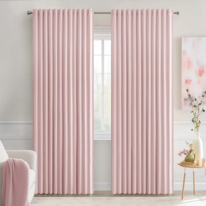 MIULEE Light Pink Back Tab Blackout Curtains 84 Inch Length 2 Panels Set for Living Room Bedroom Privacy, Rod Pocket/Pinch Pleated Thermal Insulated Room Darkening Light Blocking Drapes, W72xL84