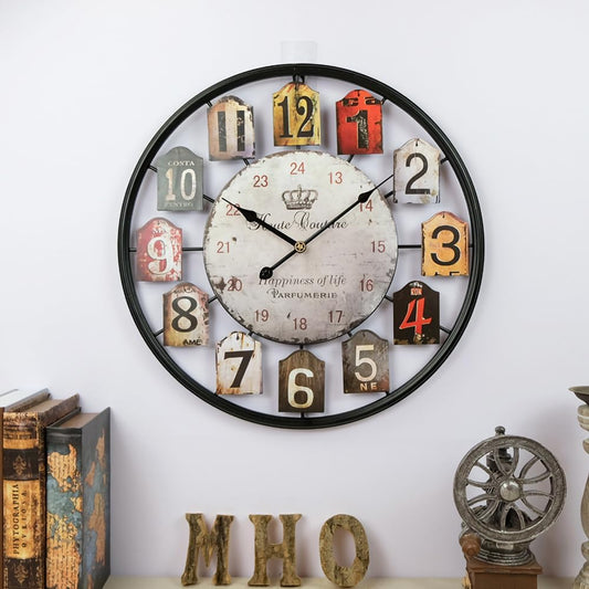 Large Wall Clock Separate Retro Dial Decorative Silent Non Ticking 20 Inch Big Vintage Farmhouse Clocks for Living Room,Black Metal Frame