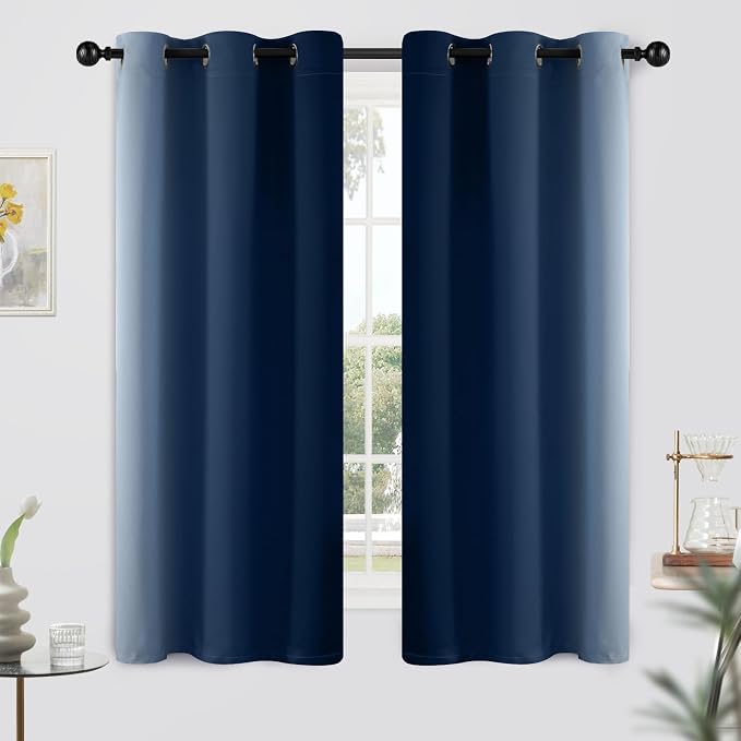Yakamok Ombre Curtains Blue and Greyish White for Living Room,42Wx63L | Room Darkening Curtains 63,Thermal Insulated Gradient Color Drape,Light Blocking Grommet Window Curtains for Bedroom,2 Panels