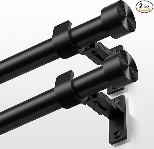 2 Pack Heavy Duty Curtain Rod 34 to 92 Inch, Black 1 Inch Adjustable Curtain Rods for Windows, Decorative Window Treatment Rods with Modern Solid Aluminum Finials, Easy Installation