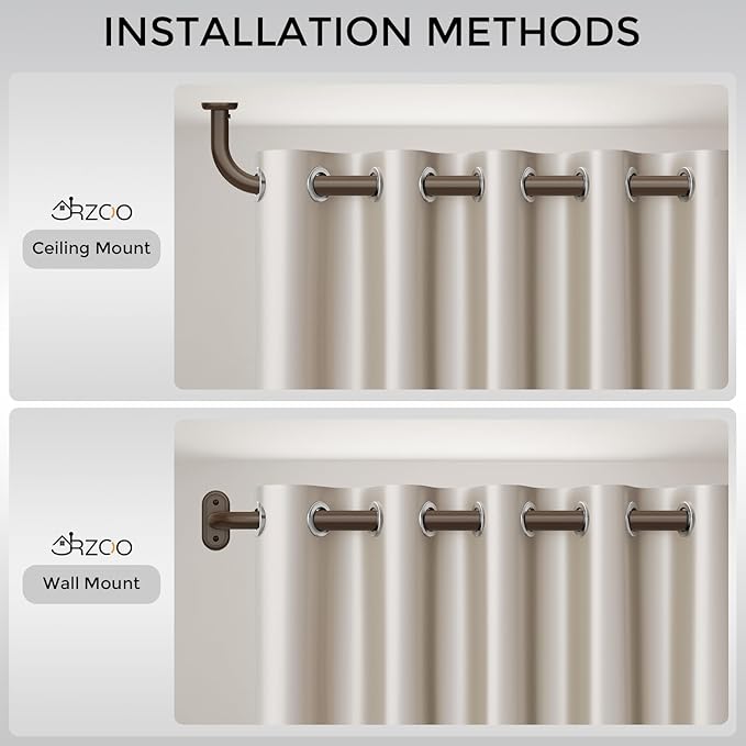 2 Pack Wrap Around Curtain Rods Bronze, Blackout Heavy Duty Curtain Pole for Windows 28 to 48 Inch, 1" Decorative Room Darkening Curved Modern Drapery Rod (Bronze/Unique Design/All Metal)