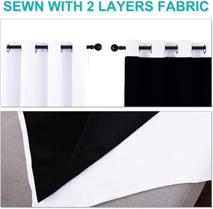 NICETOWN White Blackout Curtains 84 inches Long, Full Light Blocking Drapes with Black Liner for Nursery, Noise Reducing Thermal Insulated Draperies for Doorway (2 Pieces, 37" Wide Each Panel)