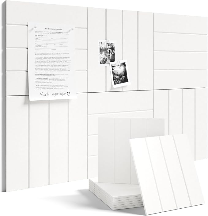 Fluxynara Felt Bulletin Board Tiles Large 36" x 24"Cork Board Alternative-6 Pack with 32 Adhesive Tabs, Thick Slat Wall Panels for Office Decor, Push Pin Board Wall Organizer Alternative - Milky White