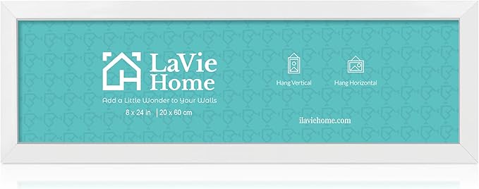 LaVie Home 8x24 Picture Frame White, Panoramic Picture Frame for Wall Decoration, Classic Black Minimalist Style Suitable for Decorating Houses, Offices, Hotels（1 Pack）