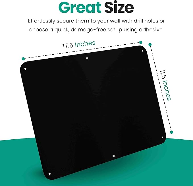 17.5inchX11.5inch Large Stainless Steel Plate for Magnets, 3M Adhesive Back, Mounting Screws, Ideal for Magnetic Shelf, Spice Holders, Colorful Magnets as a Gift. Mount Anywhere! (Black, 1 Pack)