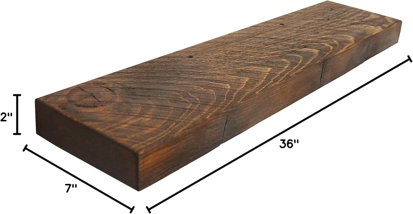 joelsantiques Floating Shelf, Wood Wall Shelf, Natural Wooden Home Decor for Bathroom Kitchen Bedroom, Hanging Mounted Invisible Bracket (Medium Brown, 7" Deep x 36" Wide)